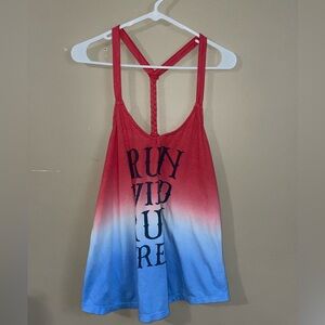 Freeze “Run Wild Run Free” Ombre Red to Blue Braided-Back racer-back shirt top L
